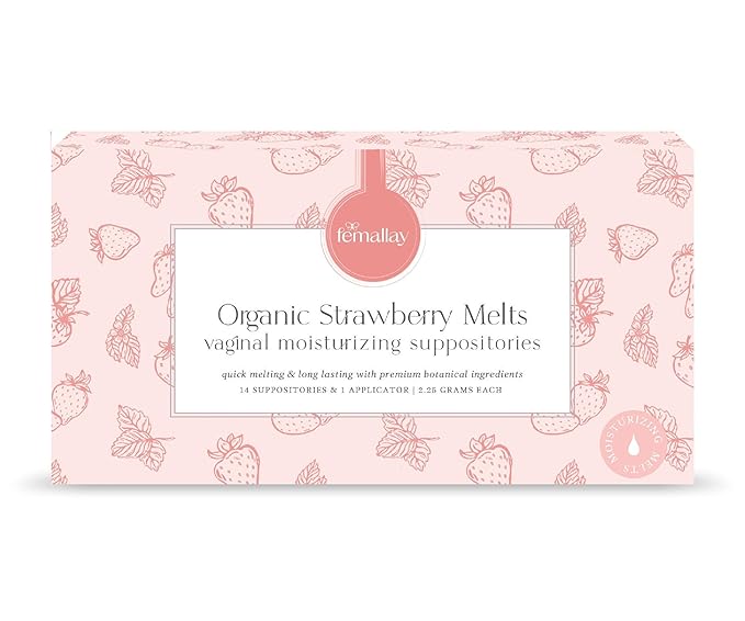 Femallay Organic Vaginal Moisturizing Suppository Melts - 100% Natural Suppositories for Vaginal Odor and Dryness Relief, Ultra-Hydrating Fast-Acting Comfort (Strawberry)