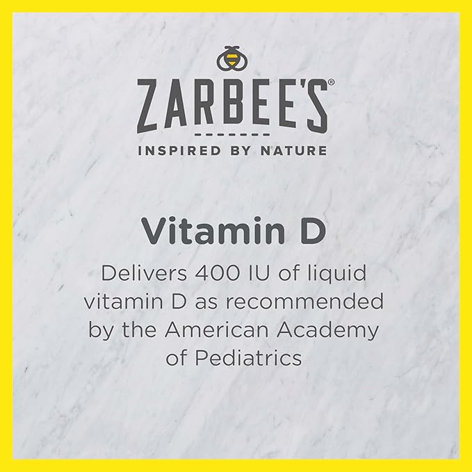 Zarbee's Vitamin D Drops for Infants, 400IU (10mcg) Baby & Toddler Liquid Supplement, Newborn & Up, Dropper Syringe Included, 0.47 Fl Oz (Pack of 2)