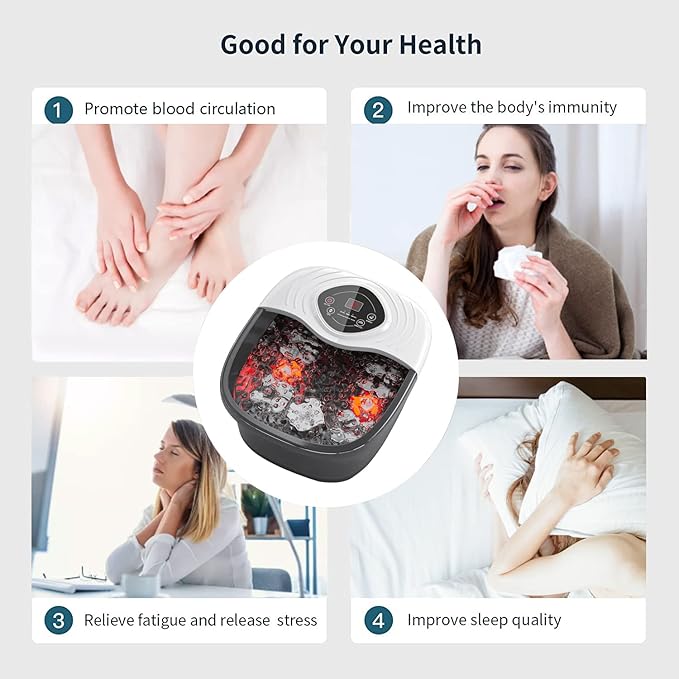 Foot Spa Bath Massager with Tea Tree Oil Foot Soak with Epsom Salt - with Heat, Bubbles and Vibration,Red Light,Medicine Box Digital Temperature Control 8 Acupressure Massage Points