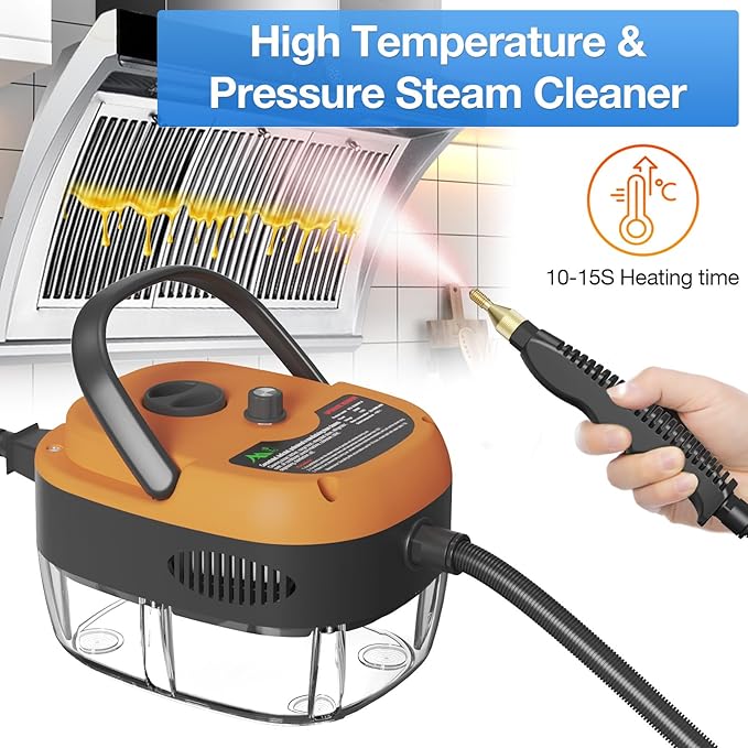 Handheld Steam Cleaner，2500W Hand-Held High Pressure Portable Cleaning Machine with 3 Brush, High Temperature Steamer for Home Use, Kitchen, Furniture, Bathroom, Car (Orange)