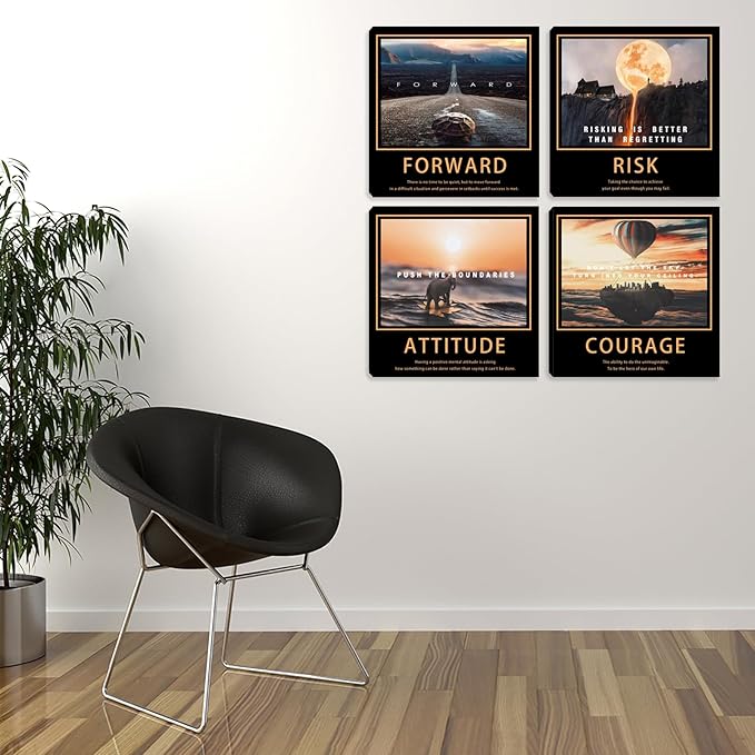 Motivational Quotes Wall Art 4 Pieces Posters Room Decor for Men Canvas Wall Art for Office Inspirational Picture Wall Decor Canvas Wall Painting Prints Home Decoration Framed Artwork 16"x16"x4pcs