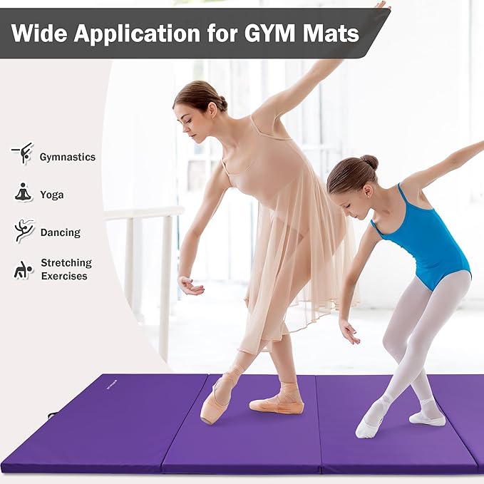 Folding Exercise Gymnastics Mat 4'x8'x2" Gym Workout Mat with Carrying Handles High-Density Anti-Tear Portable Fitness Aerobics Mats for Home Gym Yoga Pilates Tumbling MMA Core Training, Multiple Colors