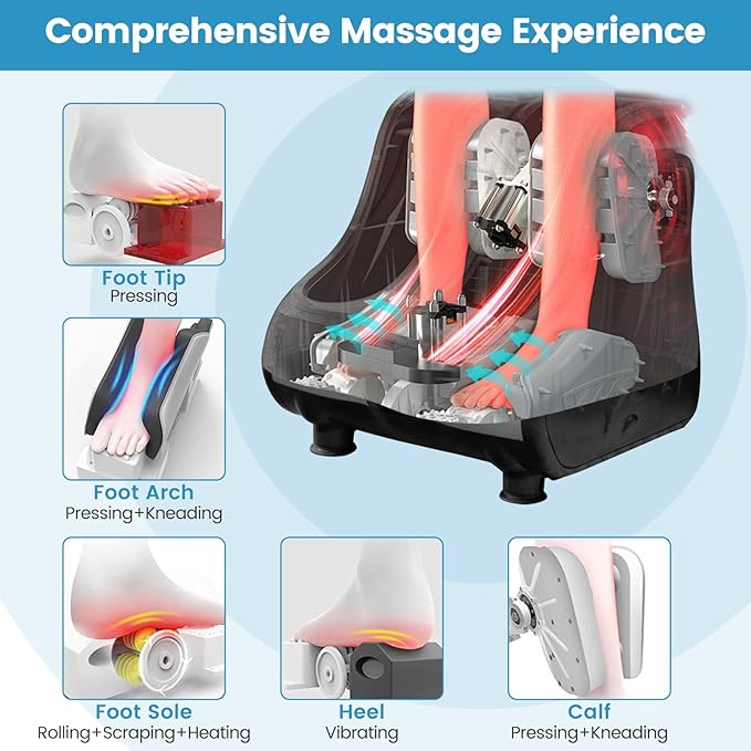 Giantex Foot and Calf Massager with Heat - Shiatsu Foot Massager Machine with Vibration, Deep Kneading, 3-Level Intensity Modes, Electric Foot Massager for Tired Feet, Leg, Calf Pain Relief (Grey)