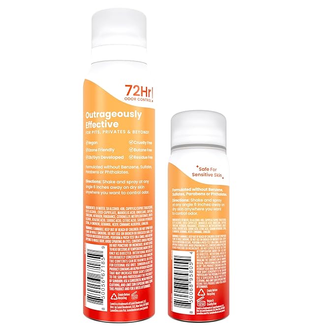 Lume Invisible Spray Deodorant For Women - Deodorant Spray + Mini Bundle - 72 Hr Odor Control - Ozone Friendly - Aluminum & Baking Soda Free, Skin Loving - 3.6 ounce + 1.0 ounce Mini (Clean Tangerine)