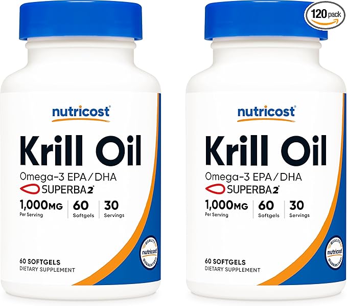 Nutricost Krill Oil 1000mg; 60 Liquid Softgels (2 Bottles) - Omega-3 EPA-DHA
