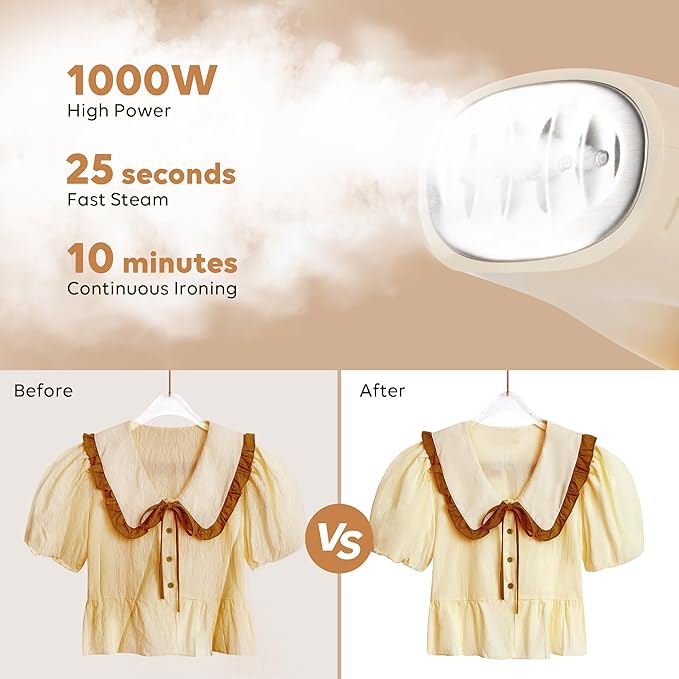 Portable Steamer for Clothes, 25s Fast Heat-up, 1000W Travel Steam Iron Wrinkles Remover with Brush, Foldable Garment Steamer 100ml Water Tank for Home Travel Office (120V Only)