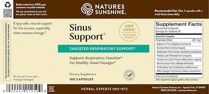 Nature's Sunshine Sinus Support EF, 100 Capsules