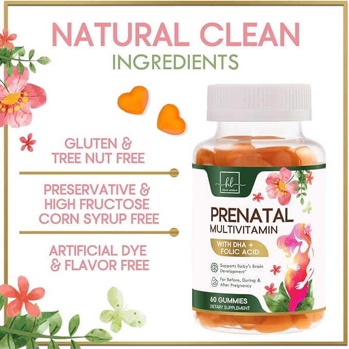Prenatal Vitamins for Women with DHA & Folic Acid - Best Prenatal Multivitamin Gummies for Women, Brain Development Support, Folate, Vitamin C, D3 & B12, Pre Natal Pregnancy Supplement - 60 Gummies