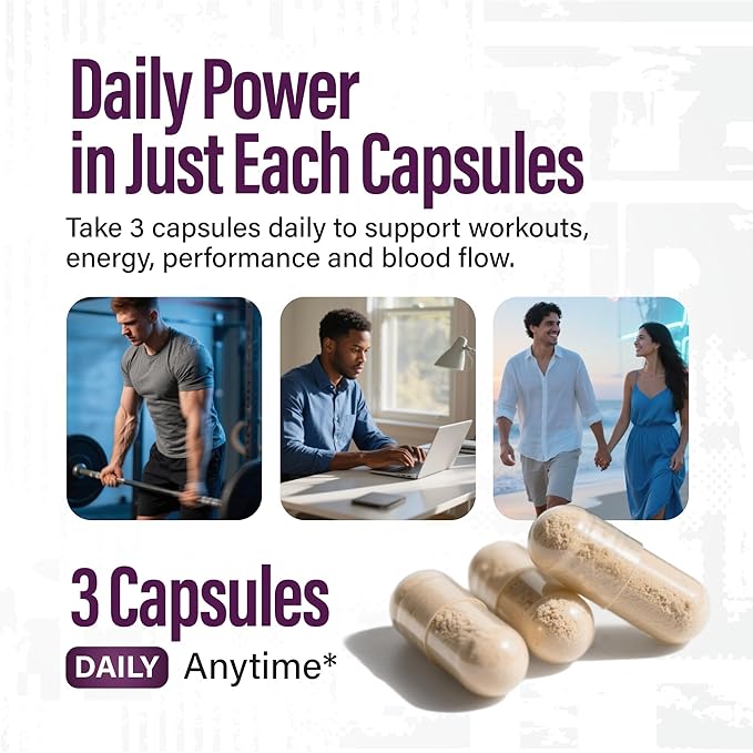 Nitric Oxide Supplements for Men - Nitric Oxide Booster for Blood Flow, Stamina Booster, Alpha Energy and Endurance - 90 Capsules
