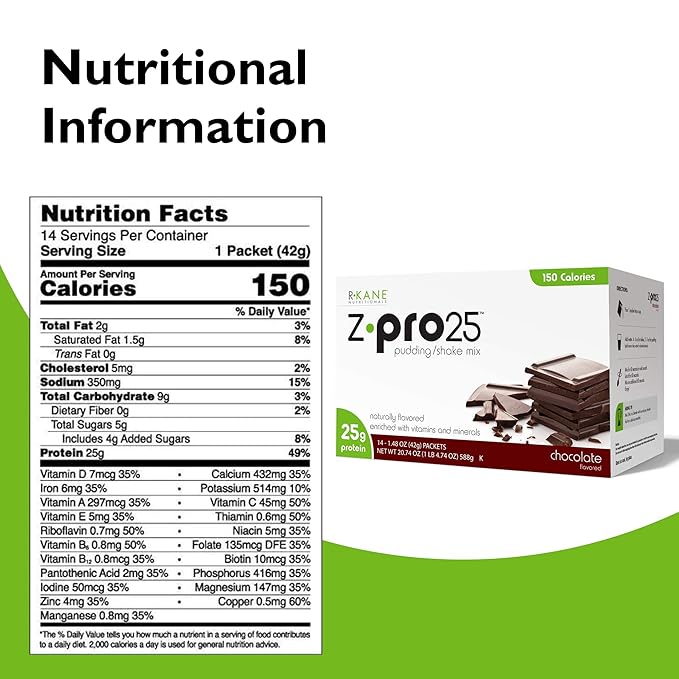 R-Kane Z-Pro 25 Protein Shakes: High Protein Chocolate Shake and Pudding Mix, Weight Loss Chocolate Protein Drinks, Natural Energy Booster Meal Replacement Shake, Low Calorie, Low Carb Protein Powder