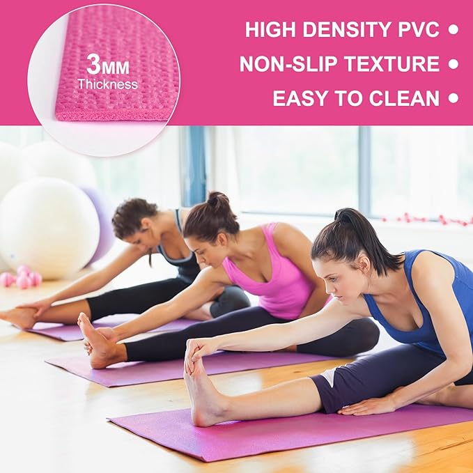 Funtery 24 Pcs 3 mm Thick Yoga Mat Exercise Workout Mat Non Slip Fitness Yoga Pad for Women Gym Home Yoga Pilates