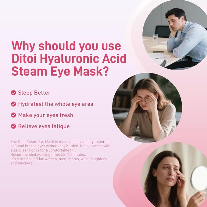 Eye Mask, Rich Hyaluronic Acid Heated Eye Masks for Sleep,Disposable SPA Warm Eye Compress for Dry Eyes,Dark Circles,Puffiness,Self Care,Travel Essentials 20 Packs (Rose)