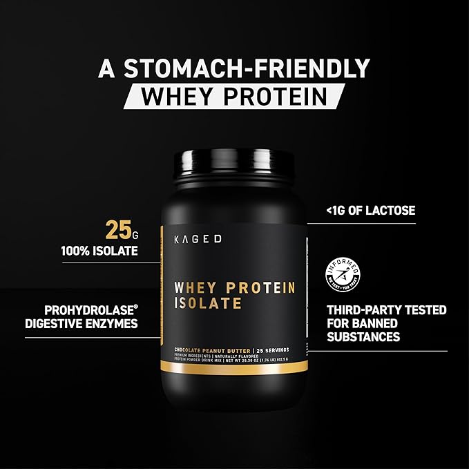 Kaged Whey Protein Isolate Powder Vanilla 100% Pure Low Lactose Whey Post Workout Recovery Drink Supports Muscle-Building 25g per Serving 41 Servings