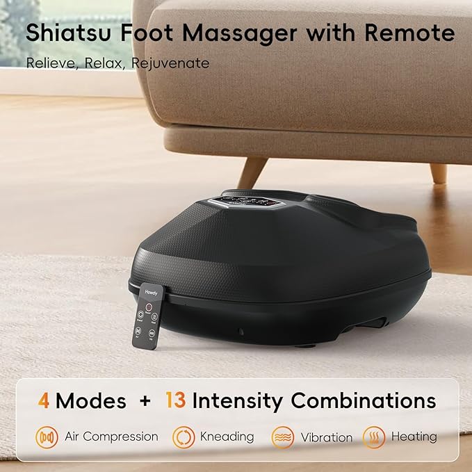 Howdy Foot Massager with Heat and Remote for Plantar Fasciitis, 2025 Heated Shiatsu Feet Massager for Neuropathy, Christmas Gift for Mom Dad Women Men, Wireless Control