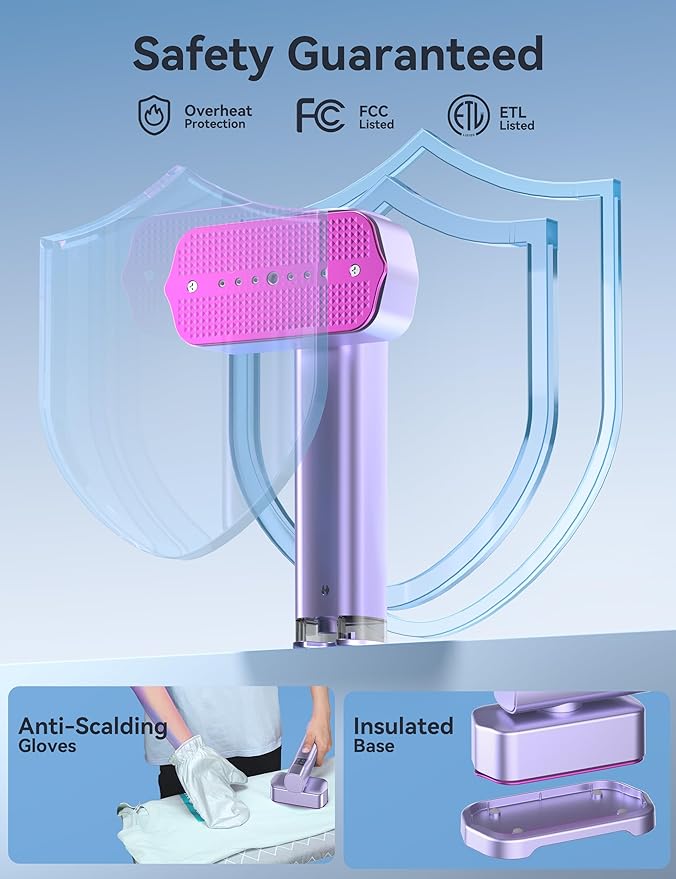 Steamer for Clothes, Sundu Portable 2-in-1 Steamer & Iron, 15s Heat-up, 100ml Tank, Ironing Gloves, 20 Min Steam, Wrinkle Remover, Garment Steamer for Travel & Home (Purple)
