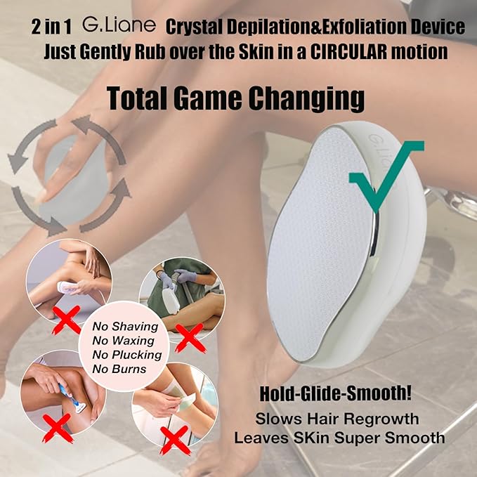 Crystal Hair Eraser,Upgraded Painless Crystal Hair Remover,Effective Nano Glass Hair Removal Device and Skin Exfoliation,Body Epilator for Women and Men(Silver)