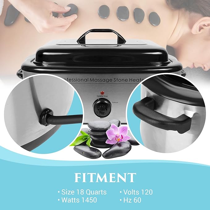 NRG Professional Hot Stone Warmer for Massage Therapy, 18 Quart - Hot Stone Heater Hot Stones Warmer Massage Stone Heater Massage Stone Warmer Massage Accessories - Adjustable Temperature Control
