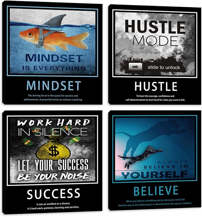 Inspirational Quote Canvas Art - Motivational Office & Living Room Wall Decor - Framed 20"x20"x4pcs