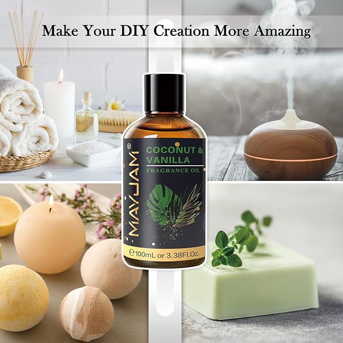 100ML/3.38FL.OZ Coconut & Vanilla Fragrance Oils with Glass Dropper, Essential Oils for Diffusers for Home, Long Lasting Scented Oils for Diffusers Soap Candle Making