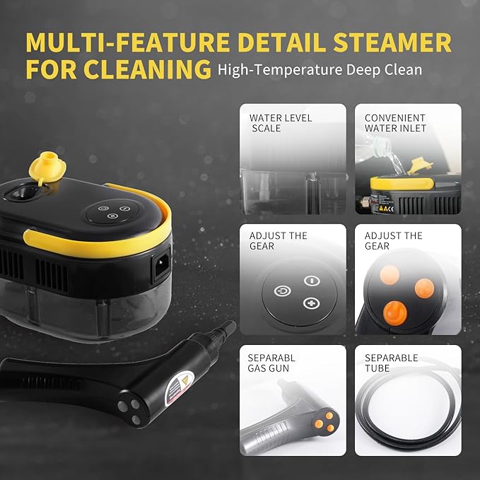 Steam Cleaner with Adjustable Handle High Temperature High Pressure Steam Cleaner with 15 Accessories Portable Steamer for Home Furniture Kitchen Bathroom Grout and Tile (Black)
