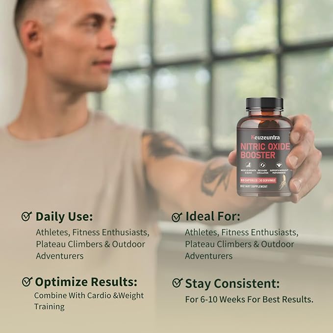 Nitric Oxide Supplements for Men - Nitric Oxide Booster with L-Arginine,L-Citrulline Complex & Panax Ginseng - Supports Energy & Endurance – 60 Capsules