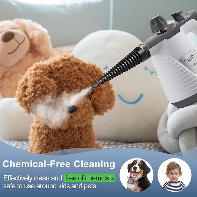Handheld Steam Cleaner, Portable Steamer with Mop, 350ml Large Capacity,16-Piece Accessory Set for Floor, Car, Carpet, Upholstery, Couch, Tile, Windows Cleaning