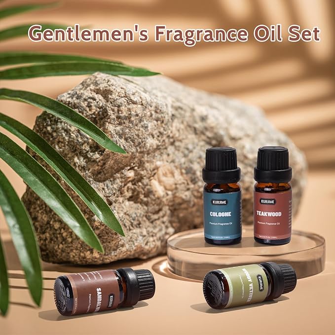 Essential Oils Set, Men Scents Fragrance Oil Essential Oils for Diffuser - Sandalwood, Teakwood, Sweet Tobacco, Cinnamon & Pine Needle, Woody Vetiver, Cologne Aromatherapy Oils for Men, 6x10ml
