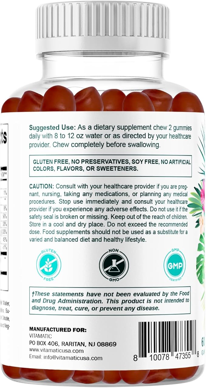 Vitamatic Hydrolyzed Collagen Gummies with Vitamin C, Zinc and Biotin, 200 mg - Healthy Skin Support - 60 Gummies