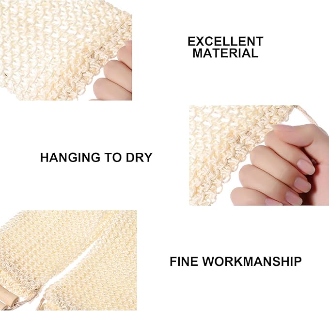 2 Pcs Exfoliating Back Scrubber with Wooden Handles, 20 Inch Long Sisal Exfoliating Bath Towel