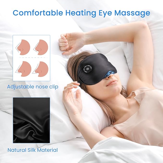 Heated Eye Mask Cordless, USB Eyes Heating Pad, Eye Massager Mask for Sleeping, Electric Warm Eye Compress for Dry Eyes, Relief Stye, Blepharitis, Chalazion, Sleep Mask Gift for Men Women