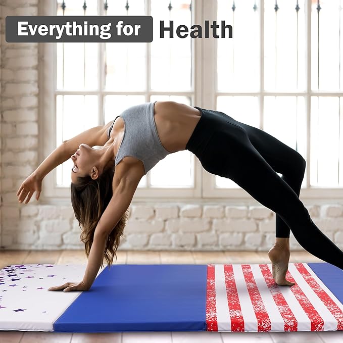 Folding Exercise Gymnastics Mat 4'x8'x2" Gym Workout Mat with Carrying Handles High-Density Anti-Tear Portable Fitness Aerobics Mats for Home Gym Yoga Pilates Tumbling MMA Core Training, Multiple Colors