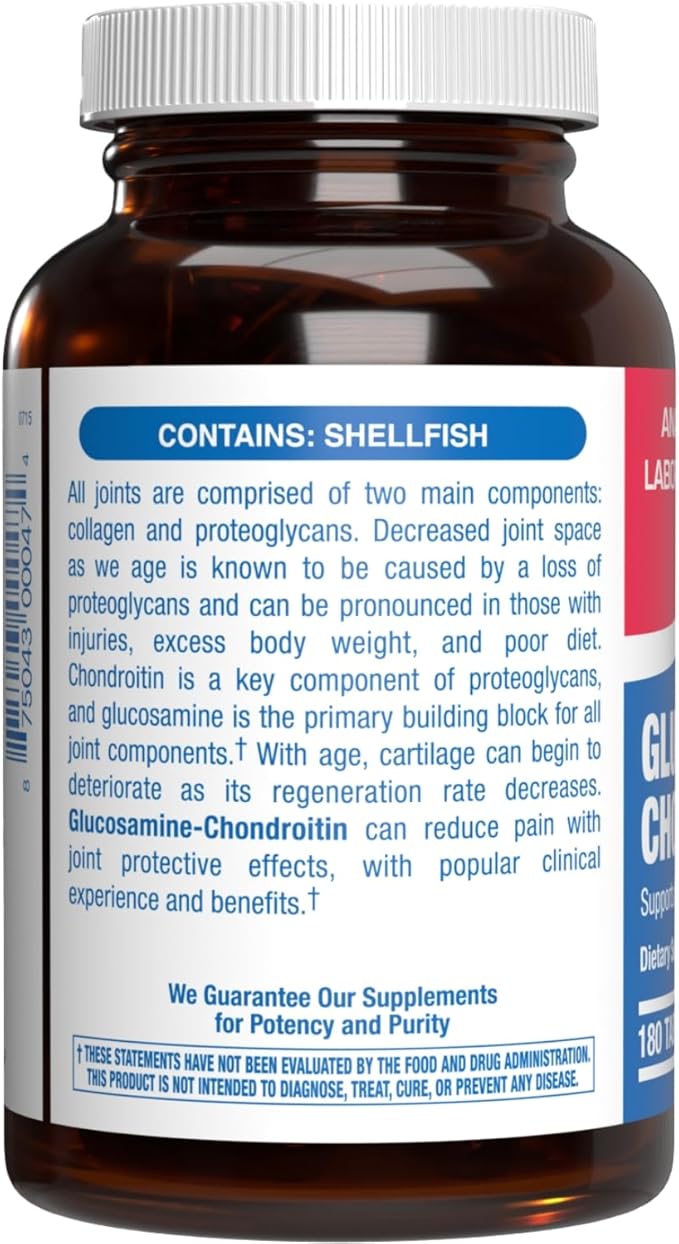 Advanced Glucosamine and Chondroitin for Adults - Clinical Formula Naturally Derived Bone Joint Tendon and Ligament Supplement with High Strength Glucosamine Complex - Up to 180 Day Supply