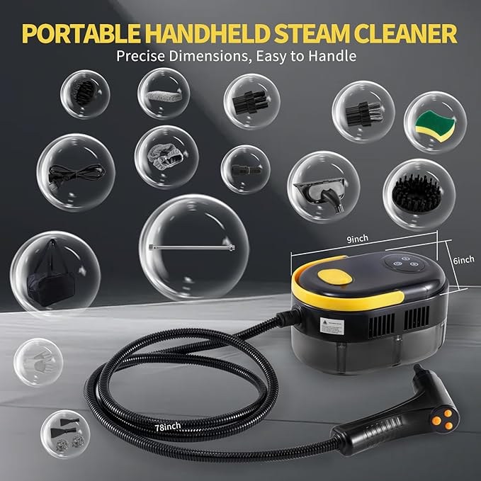 Steam Cleaner with Adjustable Handle High Temperature High Pressure Steam Cleaner with 15 Accessories Portable Steamer for Home Furniture Kitchen Bathroom Grout and Tile (Black)