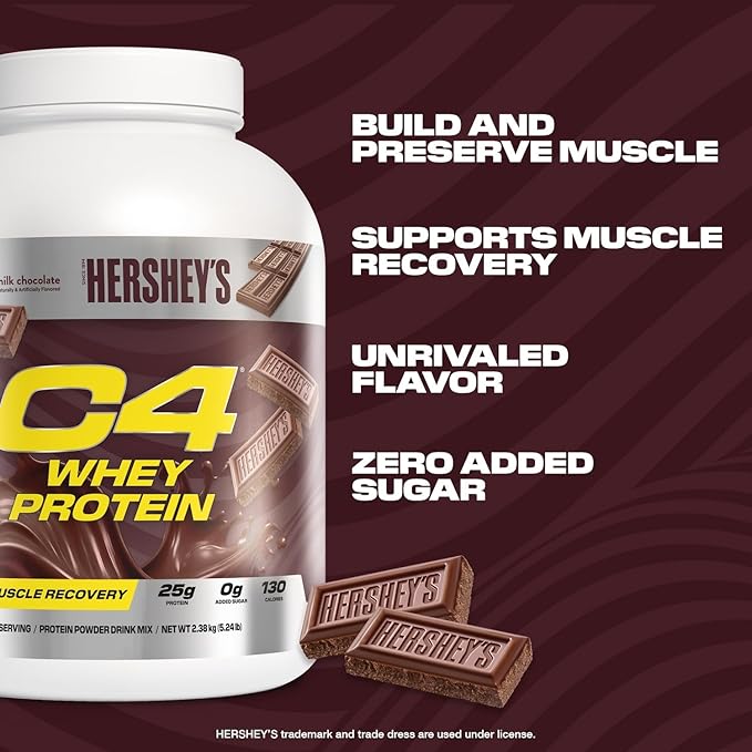 Cellucor C4 Whey Protein Powder, Hershey's Chocolate - 25g Protein, 0g Added Sugar, 130 Calories Per Serving, Supports Muscle Recovery, 66 Servings, Premium Whey for Post-Workout