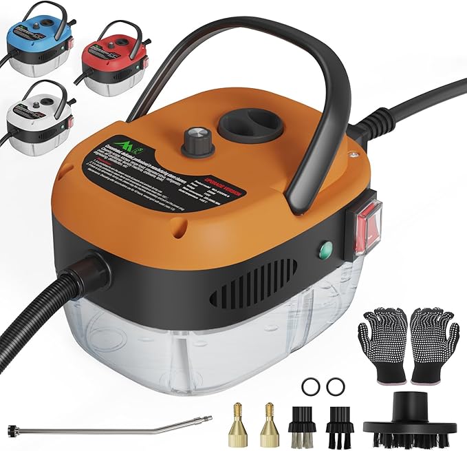 Handheld Steam Cleaner，2500W Hand-Held High Pressure Portable Cleaning Machine with 3 Brush, High Temperature Steamer for Home Use, Kitchen, Furniture, Bathroom, Car (Orange)
