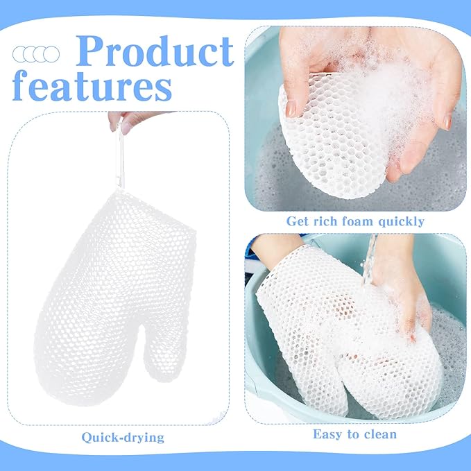 Vesici 2 Pcs Honeycomb Exfoliating Glove Set Exfoliating Bath Mitt Honeycomb Face and Body Scrubber Shower Mitt Sponges for Cleaning Body Shower Face Skin Beauty Spa(White)