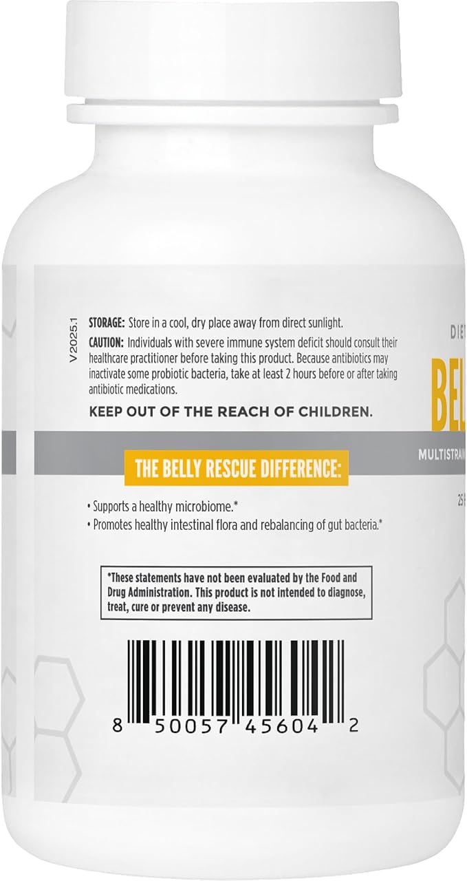 Belly Rescue: Probiotics & Prebiotics Blend for Women & Men, Once Daily for Digestive, Skin, and Immune Health, Shelf Stable