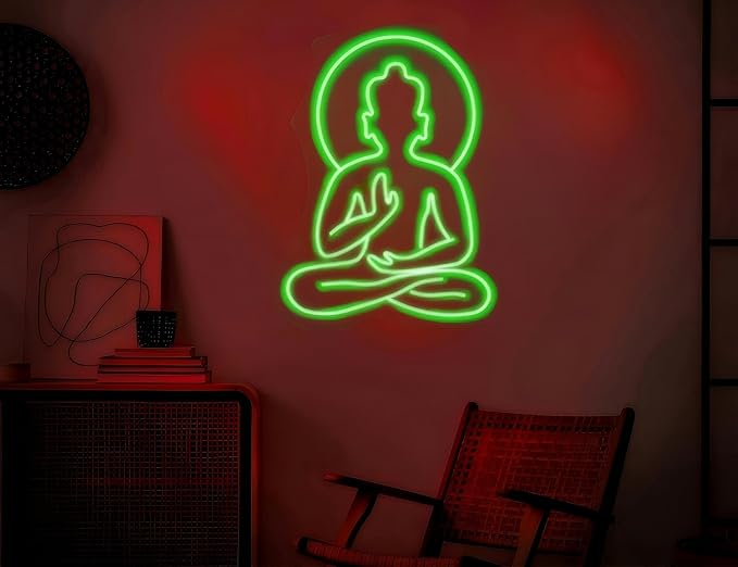Buddha Neon Sign for Wall Decor, Custom Buddha LED Neon Sign, Fitness & Yoga Decor, Funny Yoga Sign, Motivational Neon Sign, Yoga Gift, Psychic Chakras Healing Exercise, Peaceful Sign