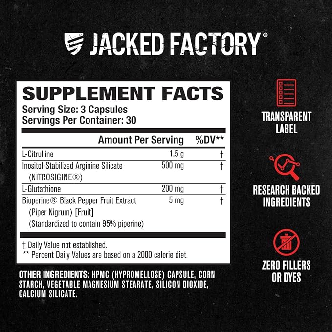 Jacked Factory N.O. XT Nitric Oxide Supplements for Men w/Nitrosigine L Arginine L Citrulline Supplement for Muscle Pumps & Vascularity - Pre Workout Nitric Oxide Booster & Muscle Builder - 90 Caps