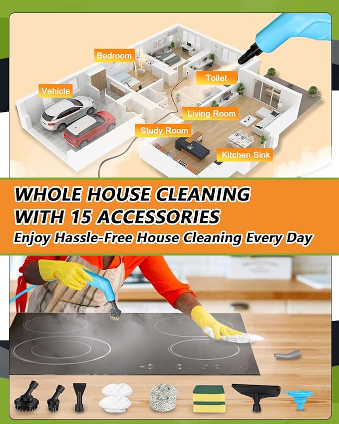 Steam Cleaner for Home, 10s Heat-Up, 4.5BAR High Pressure Portable Steamer for Cleaning, 3 Levels Adjustable Pressurized Handheld Steam Cleaner for Car, Grease,Tile, Dirt, Grout, Bed bugs, Blue