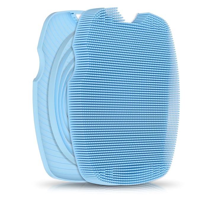 Silicone Body Scrubber Anti Slip for Shower,Zinc Infused Soft Bristles Shower Scrubber for Body Exfoliator,Hygienic,Blood Circulation - Azure