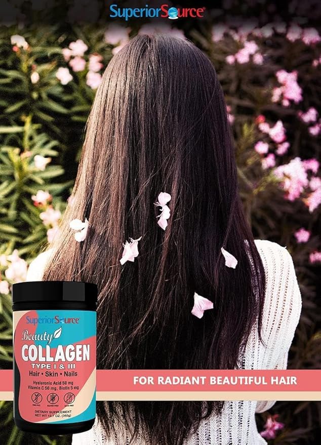 Superior Source Beauty Collagen - Collagen Powder from Grass-Fed Cows - Supports Healthy Hair, Nails & Skin - Features Biotin, Vitamin C & Hyaluronic Acid - 12.7 oz