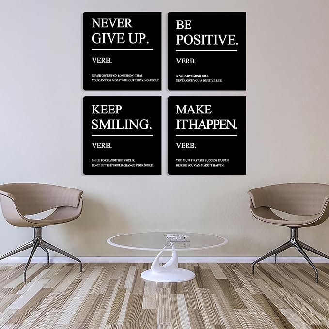 Azrosap Motivational Canvas Wall Art Inspirational Office Wall Decor Framed Poster Quotes Picture Artwork Wall Painting Prints for Bedroom Living Room Office Wall Decor Home Decorations 20"x20"x4pcs