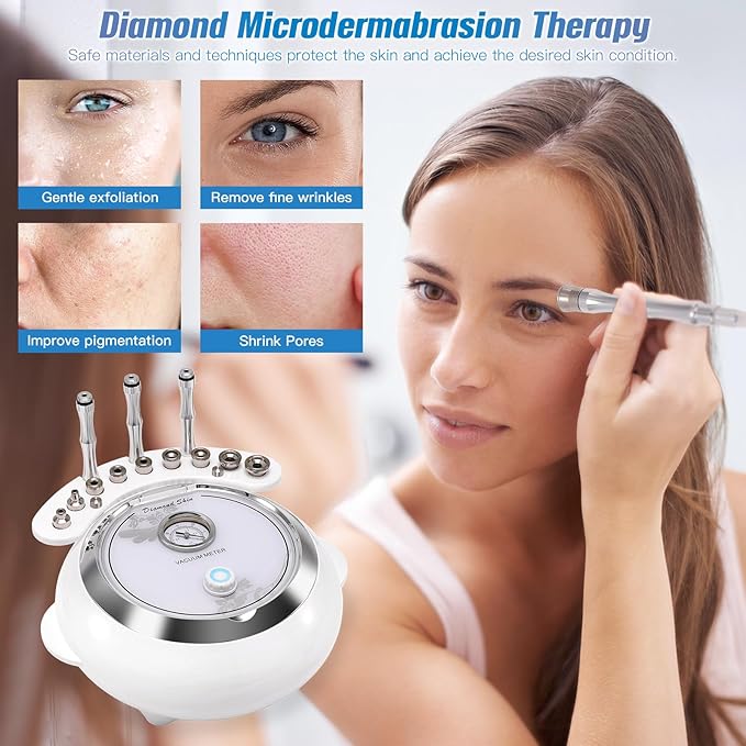 Diamond Microdermabrasion Machine, TopDirect 3 IN 1 Professional Dermabrasion Skincare Device for Adjustable Suction Facial Treatment (Suction Power: 0-68cmHg)