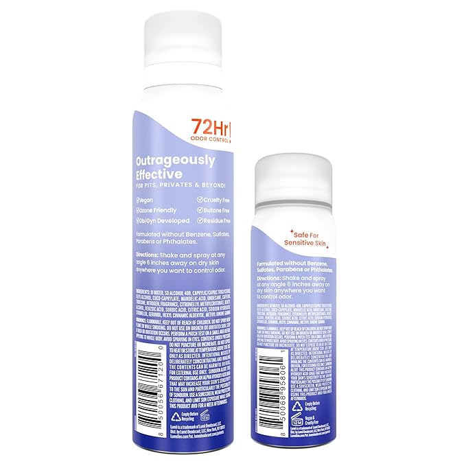 Lume Invisible Spray Deodorant For Women - Deodorant Spray + Mini Bundle - 72 Hr Odor Control - Ozone Friendly - Aluminum & Baking Soda Free, Skin Loving - 3.6 ounce + 1.0 ounce Mini (Soft Powder)