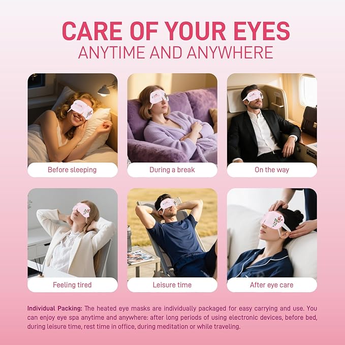 Eye Mask, Rich Hyaluronic Acid Heated Eye Masks for Sleep,Disposable SPA Warm Eye Compress for Dry Eyes,Dark Circles,Puffiness,Self Care,Travel Essentials 20 Packs (Rose)