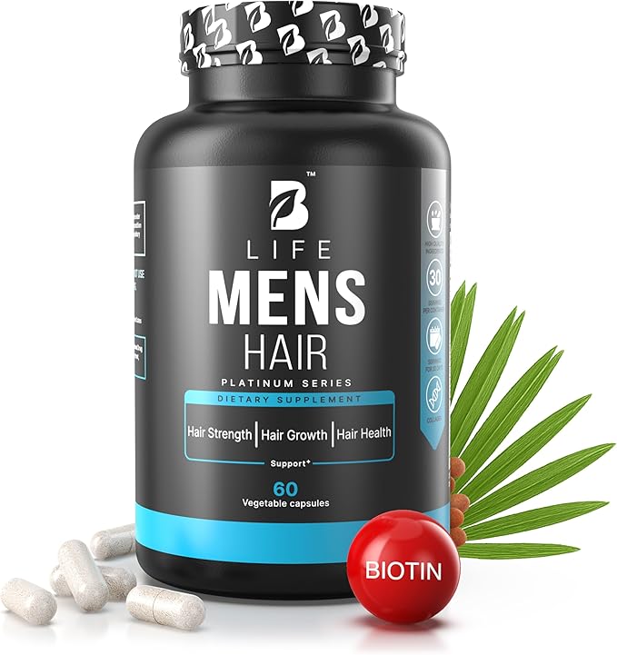Men’s Hair Supplement – 60 Capsules – Biotin for Hair Growth Men – Hair Vitamins for Hair Loss for Men – Hair Supplements for Hair Growth with Collagen, Zinc, Selenium, Vitamins A,C,D,E – 30 Servings