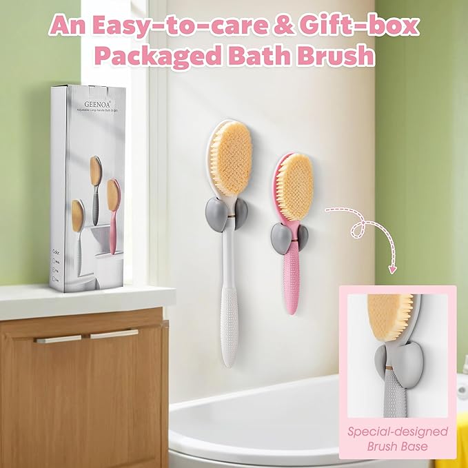 New Body Brush for Wet or Dry Brushing, Anti-Slip Corn-Handle Shower Brush with Large Dual-Side Head & Soft Bristles, Easy-to-use Bath Brushes for Lathering Cleansing(Pink-S)
