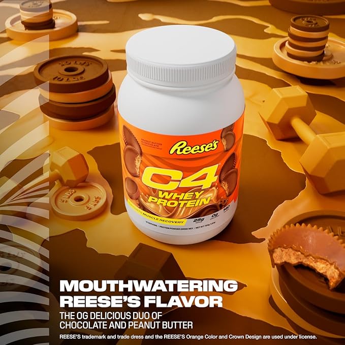 Cellucor C4 Whey Protein Powder, Reese’S Peanut Butter & Chocolate - 25g Protein, 0g Added Sugar, 140 Calories Per Serving, Supports Muscle Recovery, 66 Servings, Premium Whey for Post-Workout