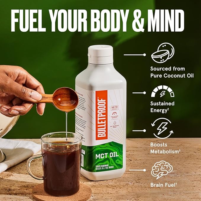 Bulletproof MCT Oil Made with C10 and C8 Oil, 32 Ounces, Keto Supplement for Sustained Energy, Brain and Body Fuel, Add to Coffee and Smoothies